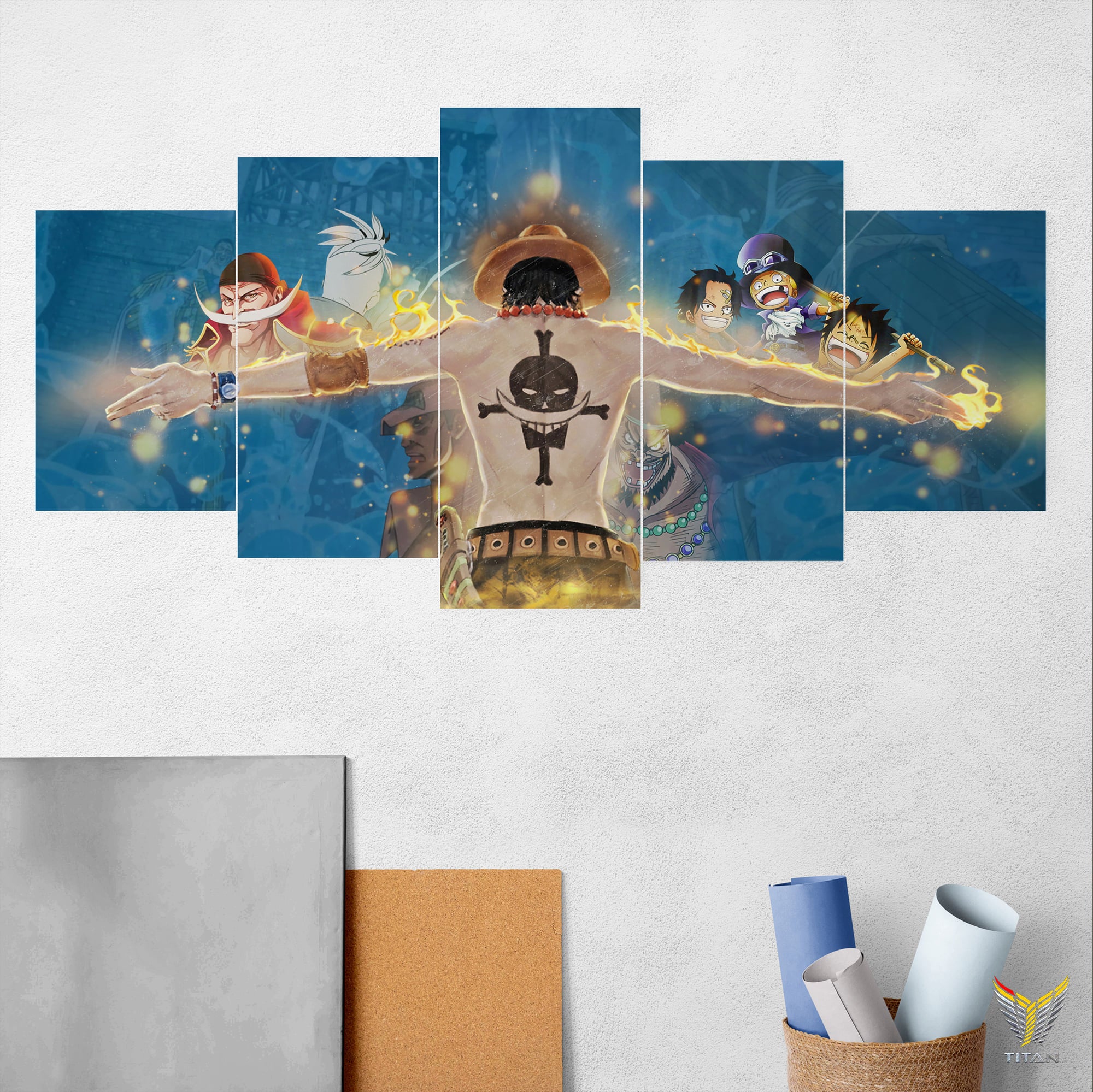 DECAL DÁN TƯỜNG GHÉP 5 ANIME ONE PIECE ACE DECAL0110 – titangift.vn